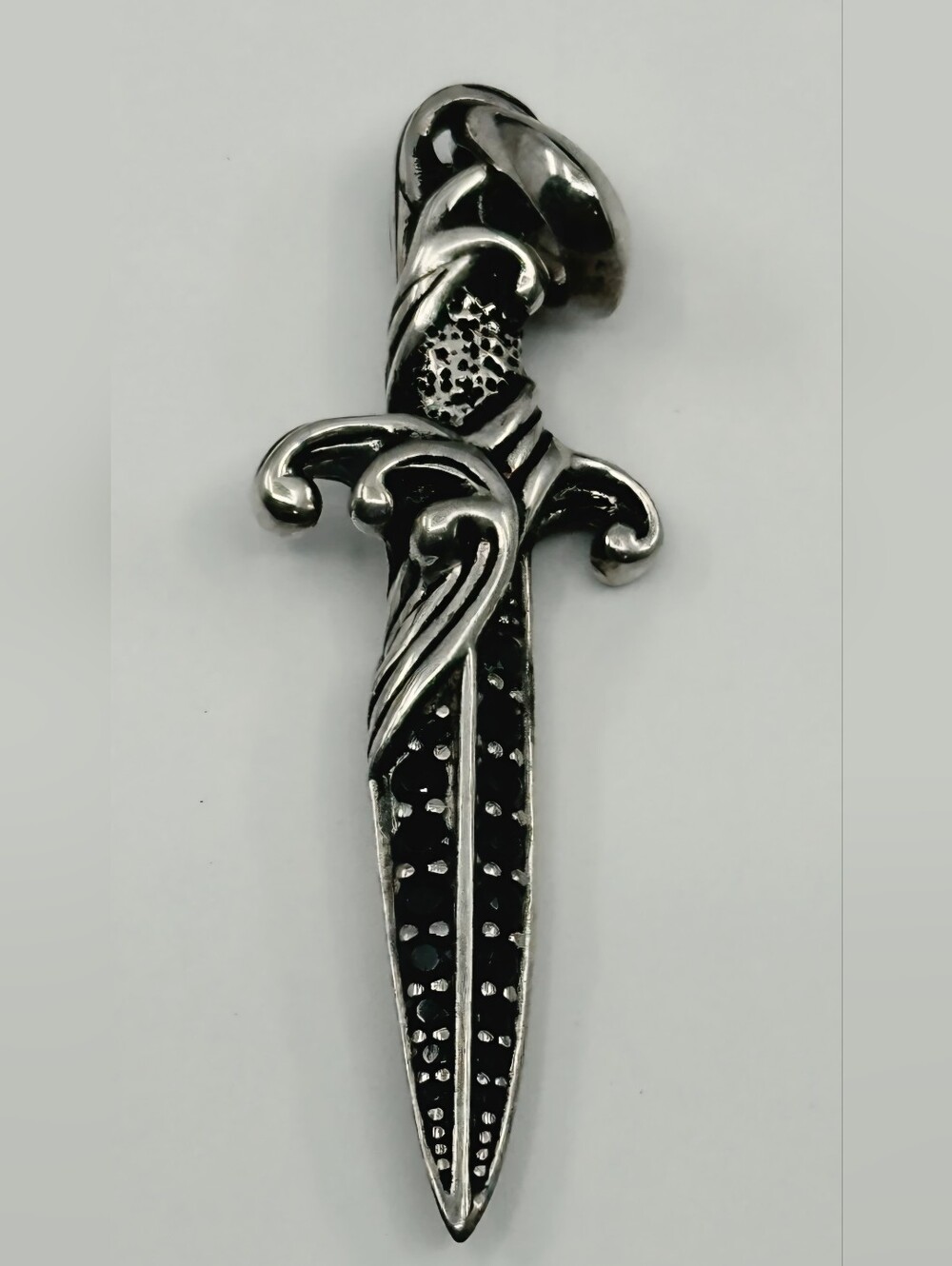 David Yurman Sterling Silver Black and Silver Dagger Pendant With Black Diamonds